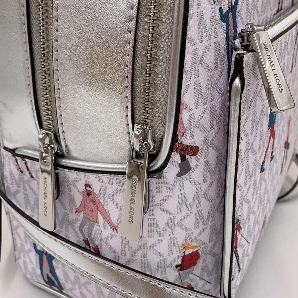 Michael Kors Jet Set Girls Adina Medium Backpack Bright White Silver Multi - Picture 9 of 15